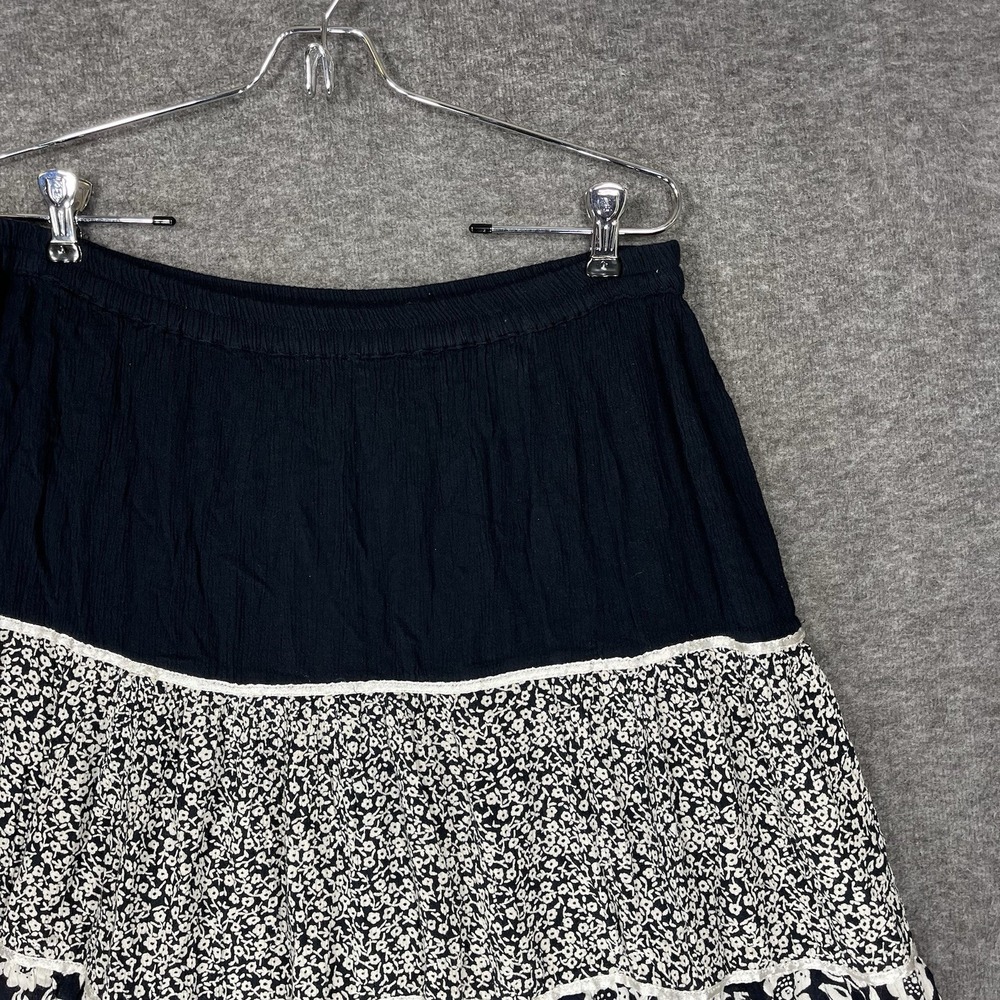 Vintage Cathy Daniels Peasant Skirt Size M Black White Floral Tiered Midi Boho - Picture 9 of 14